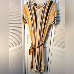 Frame Denim Le Lace Up V Neckline Fall Shirt Dress in Multi Stripes SZS